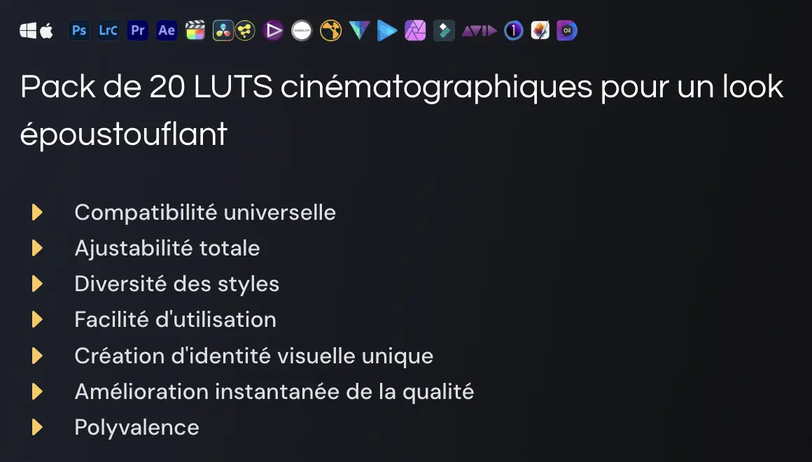 Pack de 20 LUTS cinématographiques pour un look couv